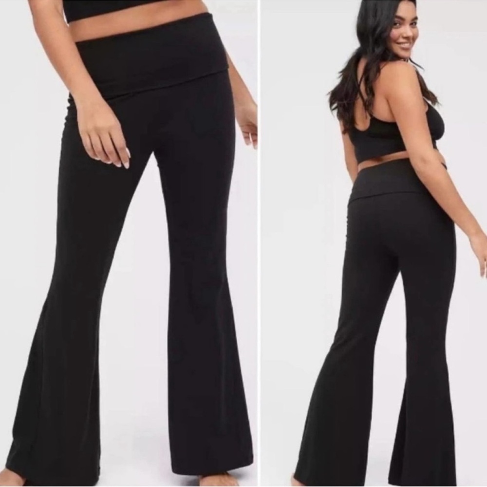 Aerie Offline OG Foldover High Rise Super Flare Leggings Black Small - Picture 4 of 14